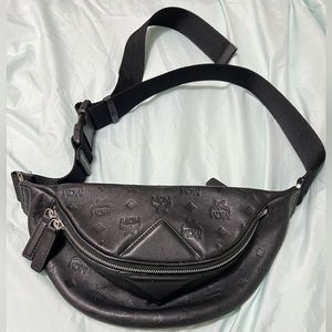 MCM Black Monogram Visetos Leather Embossed Bum Bag Fanny Pack